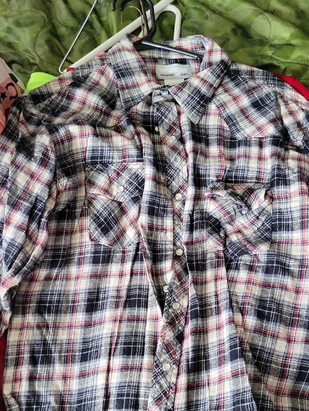 Wrangler Plaid Button-Down Shirt - Black, White & Red